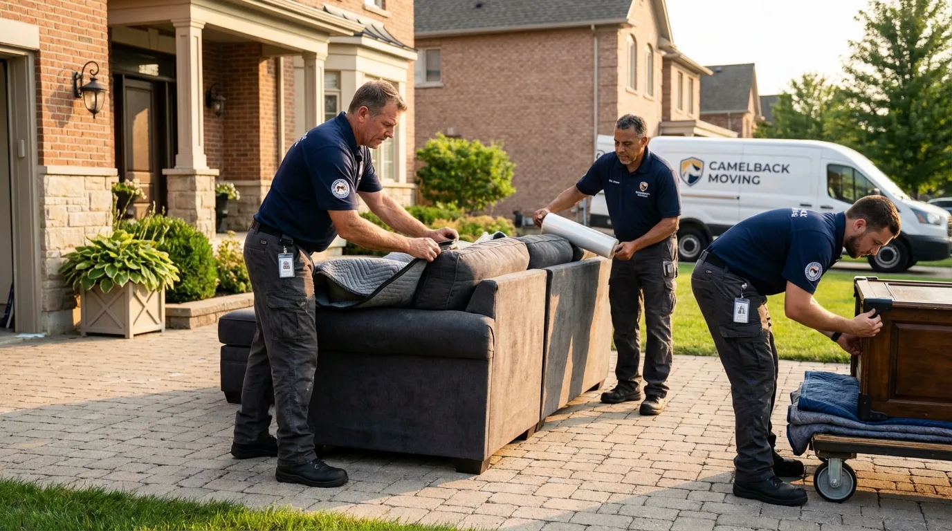 Large estate moving crew wrapping furniture in Depue, IL
